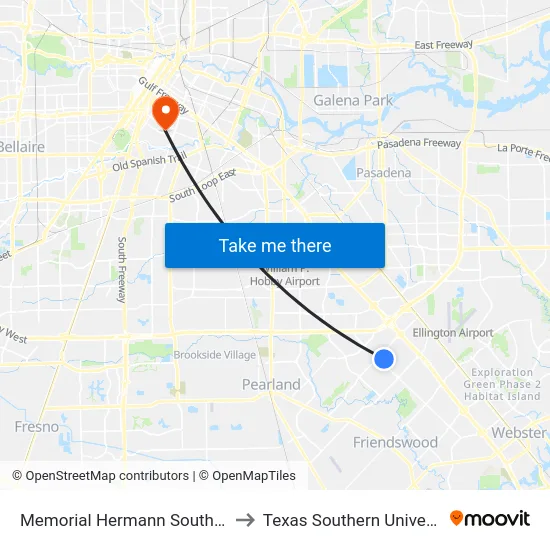 Memorial Hermann Southeast to Texas Southern University map