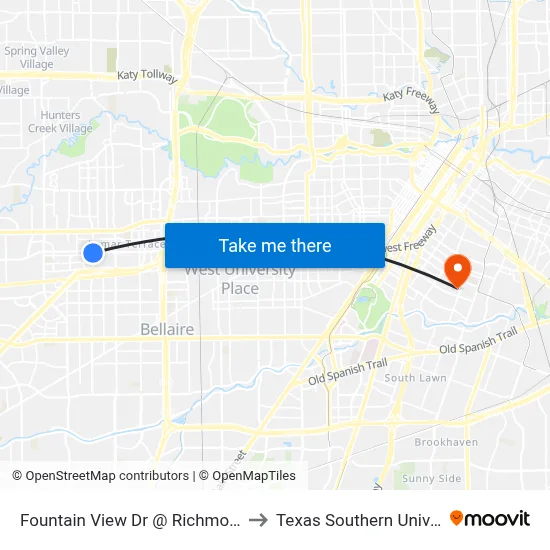 Fountain View Dr @ Richmond Ave to Texas Southern University map