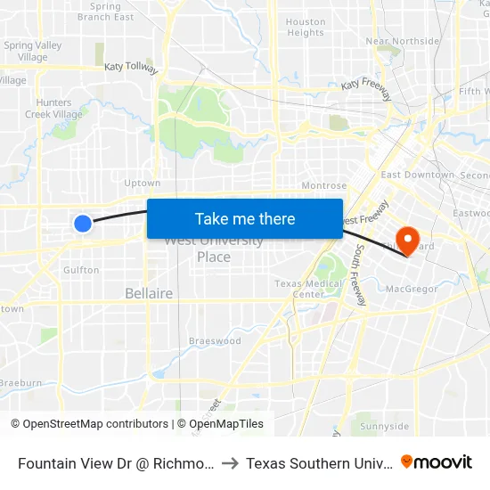 Fountain View Dr @ Richmond Ave to Texas Southern University map