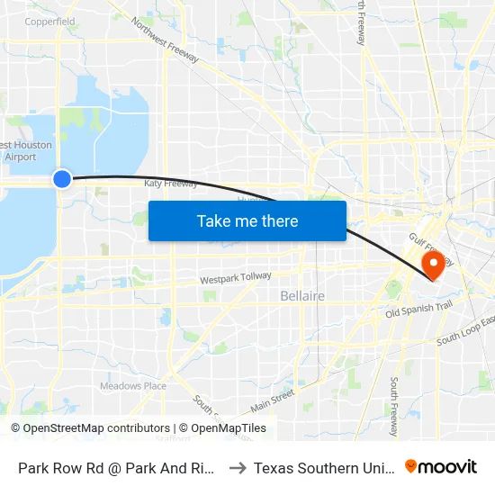 Park Row Rd @ Park And Ride Dr MB to Texas Southern University map