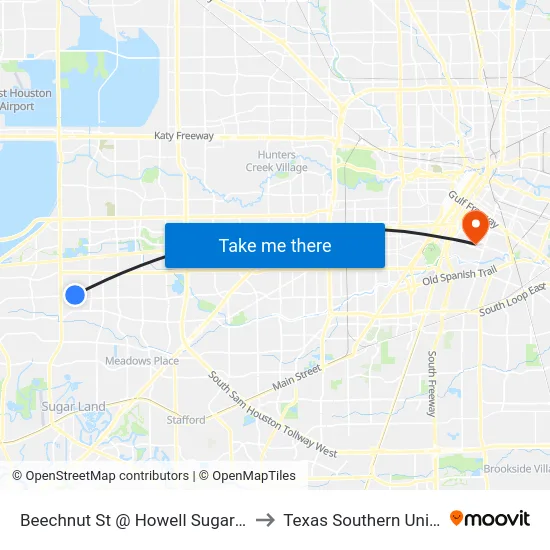 Beechnut St @ Howell Sugar Land Rd to Texas Southern University map