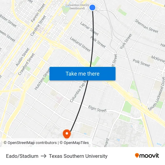 Eado/Stadium to Texas Southern University map
