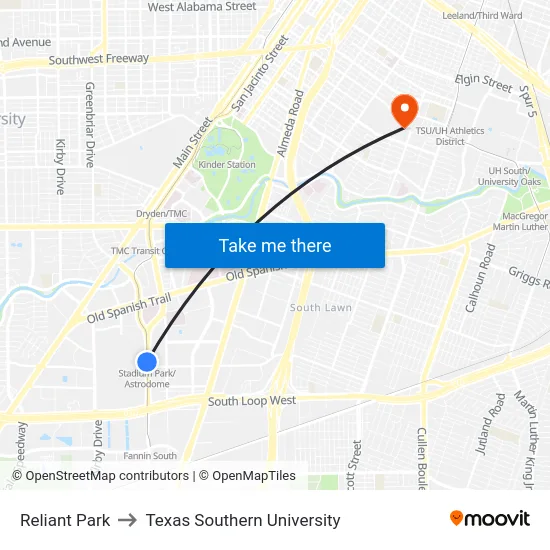 Reliant Park to Texas Southern University map