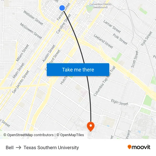 Bell to Texas Southern University map