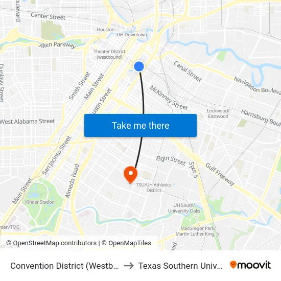 Convention District (Westbound) to Texas Southern University map