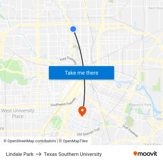 Lindale Park to Texas Southern University map