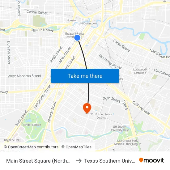 Main Street Square (Northbound) to Texas Southern University map