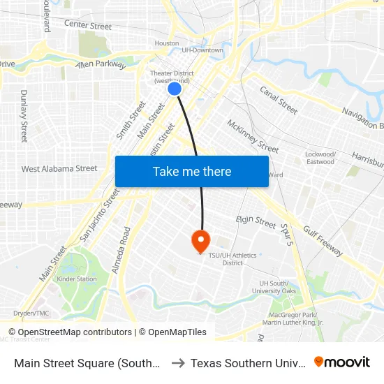 Main Street Square (Southbound) to Texas Southern University map