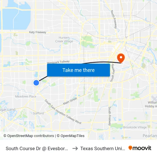 South Course Dr @ Evesborough MB to Texas Southern University map