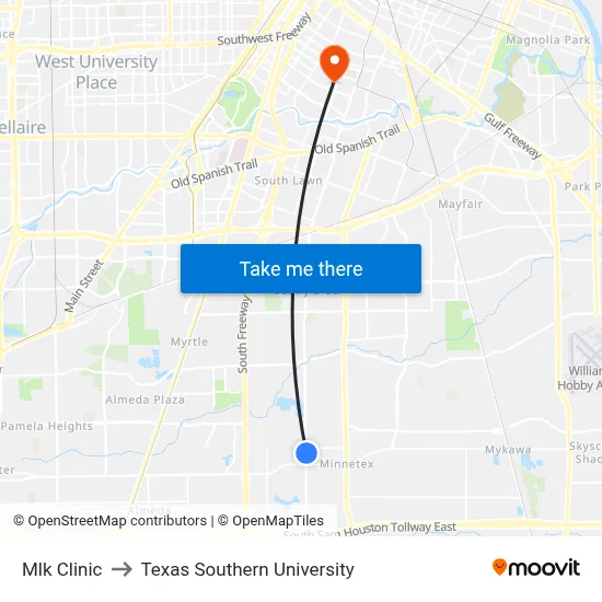 Mlk Clinic to Texas Southern University map