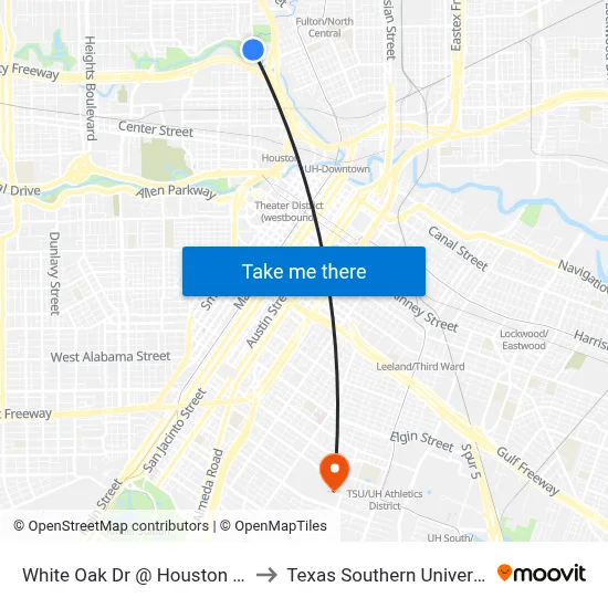 White Oak Dr @ Houston Ave to Texas Southern University map