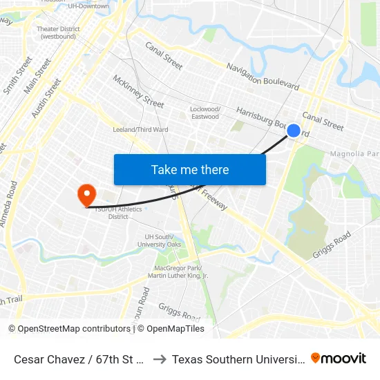 Msg Joe E. Ramirez 67th St Eb to Texas Southern University map