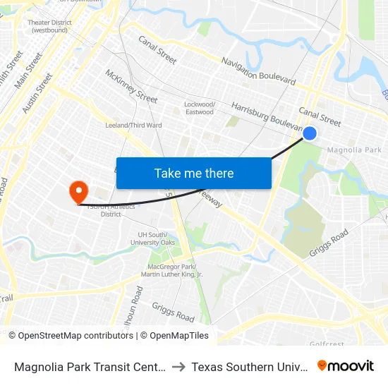 Magnolia Park Transit Center Wb to Texas Southern University map