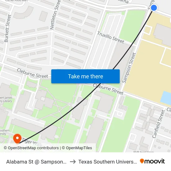 Alabama St @ Sampson St to Texas Southern University map