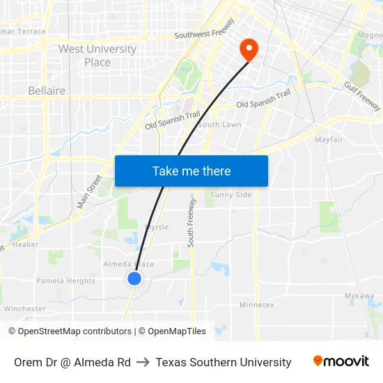 Orem Dr @ Almeda Rd to Texas Southern University map