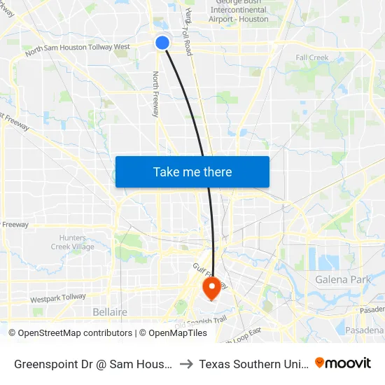 Greenspoint Dr @ Sam Houston Pkwy to Texas Southern University map