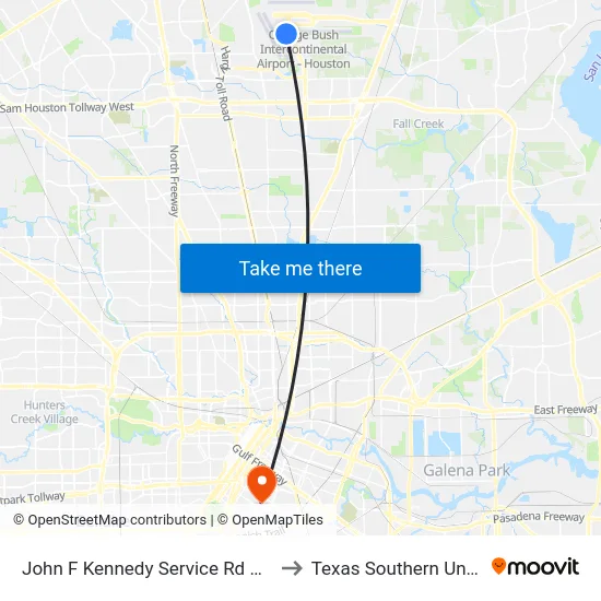 John F Kennedy Service Rd @ Fed Ex* to Texas Southern University map
