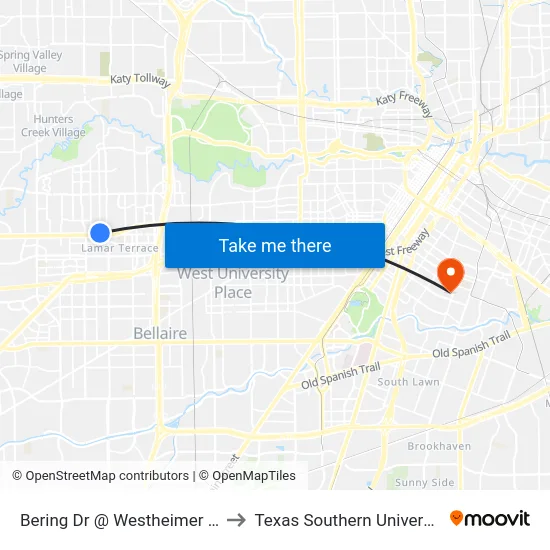 Bering Dr @ Westheimer Rd to Texas Southern University map