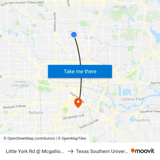 Little York Rd @ Mcgallion Rd to Texas Southern University map