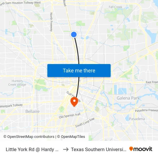 Little York Rd @ Hardy Rd to Texas Southern University map