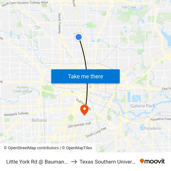 Little York Rd @ Bauman Rd to Texas Southern University map
