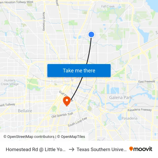 Homestead Rd @ Little York Rd to Texas Southern University map