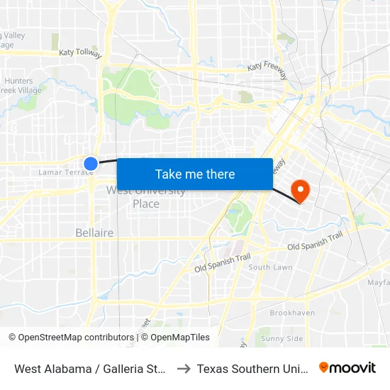 West Alabama / Galleria Station Sb to Texas Southern University map