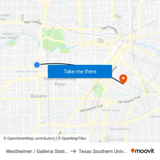 Westheimer / Galleria Station Sb to Texas Southern University map