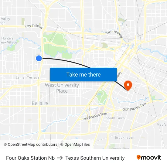 Four Oaks Station Nb to Texas Southern University map
