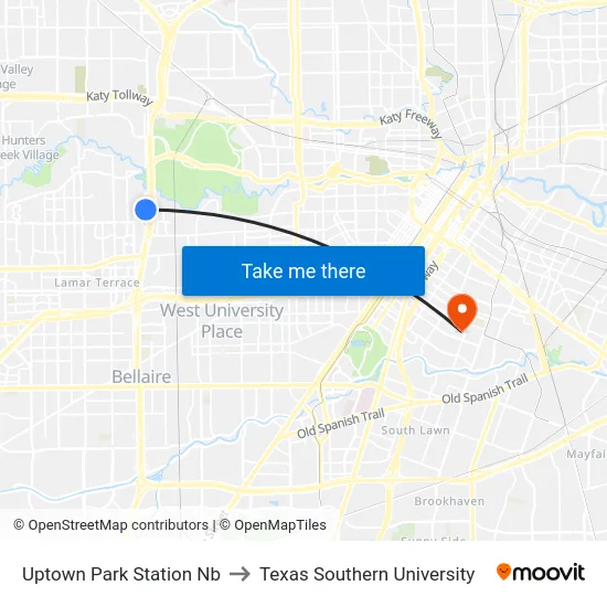 Uptown Park Station Nb to Texas Southern University map