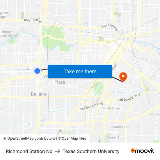 Richmond Station Nb to Texas Southern University map