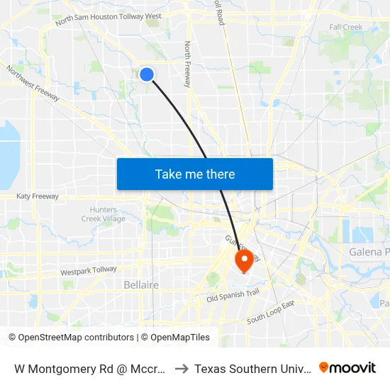 W Montgomery Rd @ Mccrarey Dr to Texas Southern University map