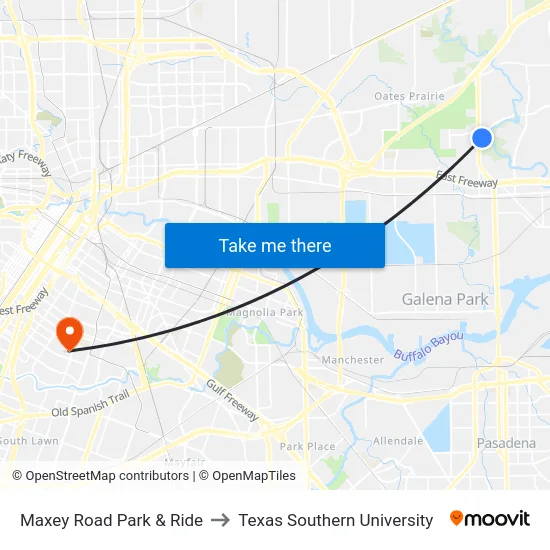 Maxey Road Park & Ride to Texas Southern University map