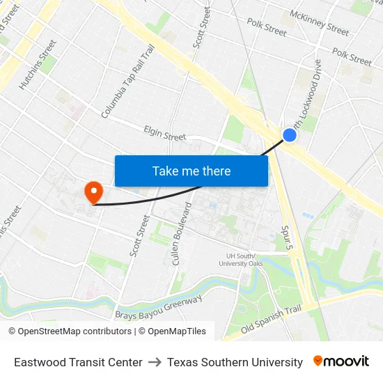 Eastwood Transit Center to Texas Southern University map