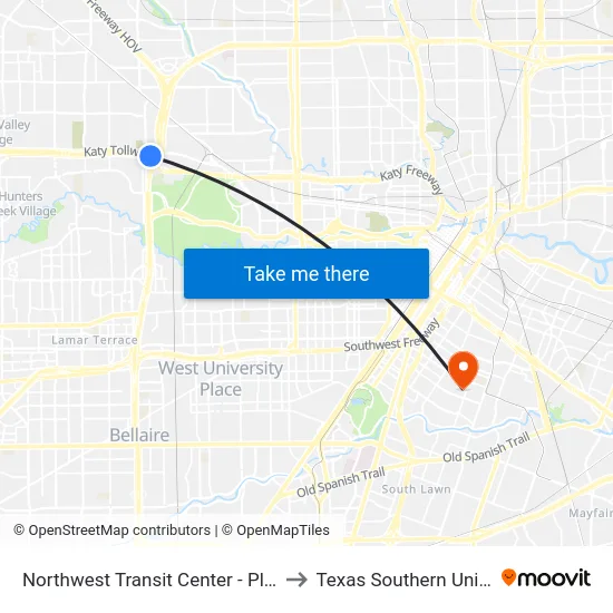 Northwest Transit Center - Platform 2 to Texas Southern University map