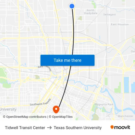 Tidwell Transit Center to Texas Southern University map