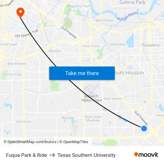 Fuqua Park & Ride to Texas Southern University map