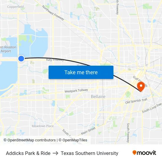 Addicks Park & Ride to Texas Southern University map