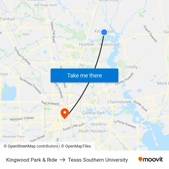 Kingwood Park & Ride to Texas Southern University map