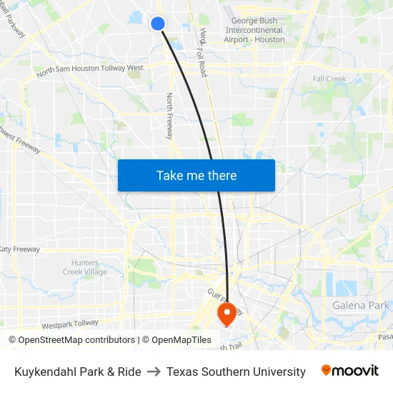 Kuykendahl Park & Ride to Texas Southern University map