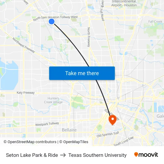 Seton Lake Park & Ride to Texas Southern University map