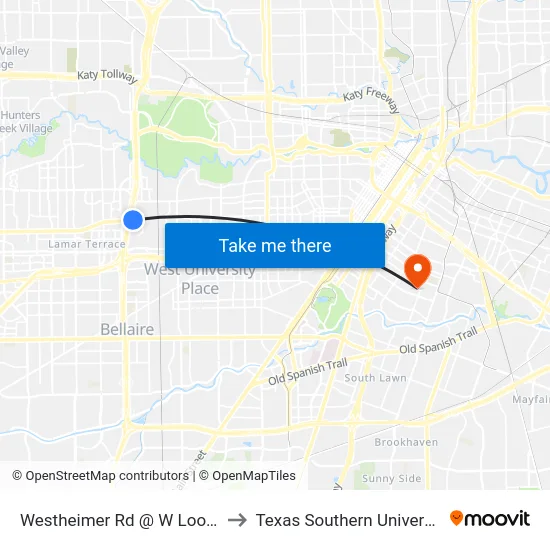 Westheimer Rd @ W Loop S to Texas Southern University map