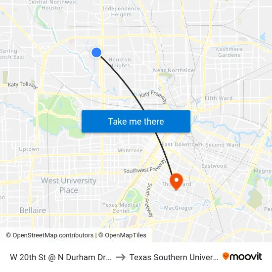 W 20th St @ N Durham Dr MB to Texas Southern University map