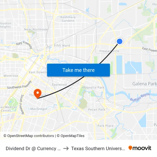 Dividend Dr @ Currency St to Texas Southern University map