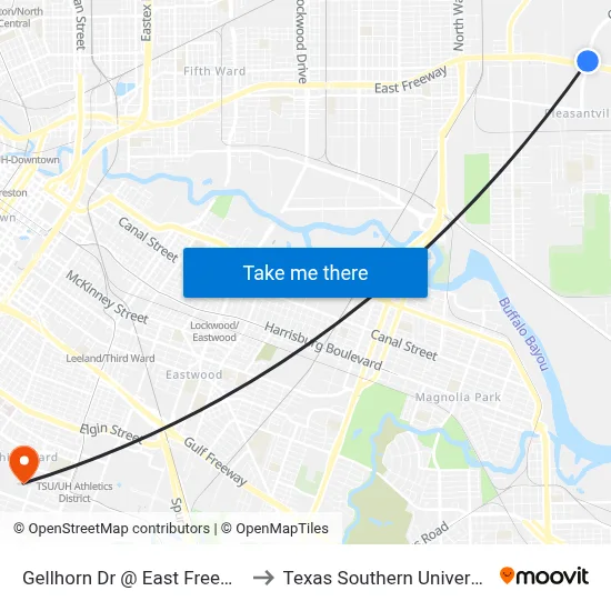 Gellhorn Dr @ East Freeway to Texas Southern University map