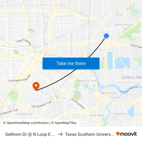 Gellhorn Dr @ N Loop E Ns to Texas Southern University map