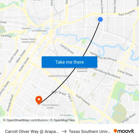 Carroll Oliver Way @ Arapahoe St to Texas Southern University map