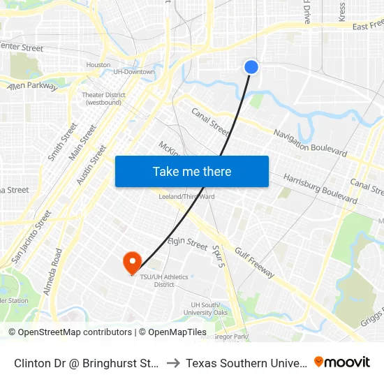 Clinton Dr @ Bringhurst St Mb2 to Texas Southern University map