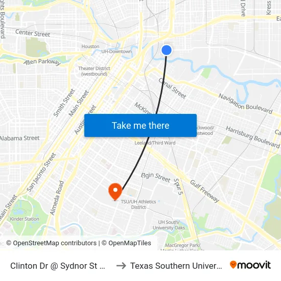 Clinton Dr @ Sydnor St Mb2 to Texas Southern University map