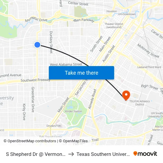 S Shepherd Dr @ Vermont St to Texas Southern University map